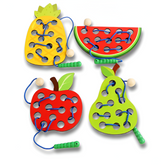 Wooden Lacing Toy — Fruit Threading Set for Toddlers | Fine Motor Travel Toy
